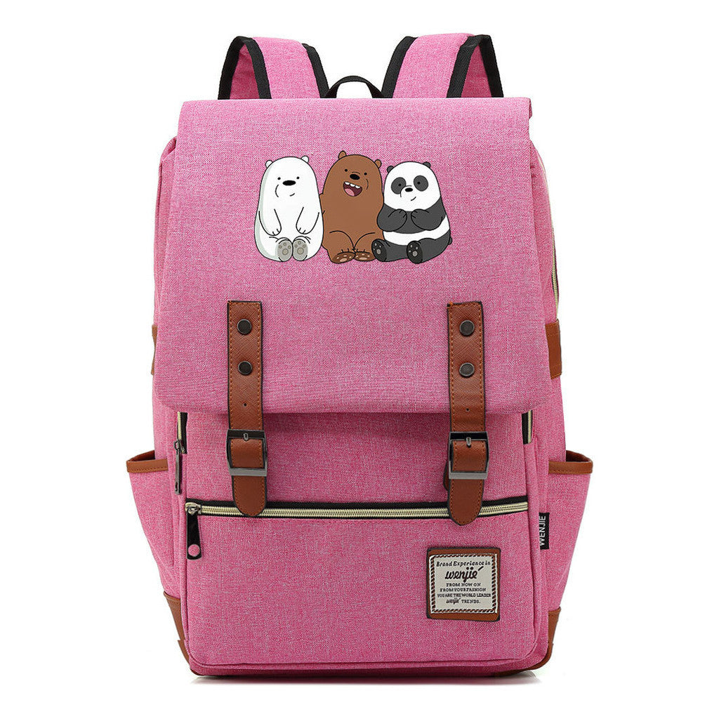 Cartoon Cute Three Bears Printed Youth School Bag For Men And Women Leisure Belt Buckle Classic Backpack