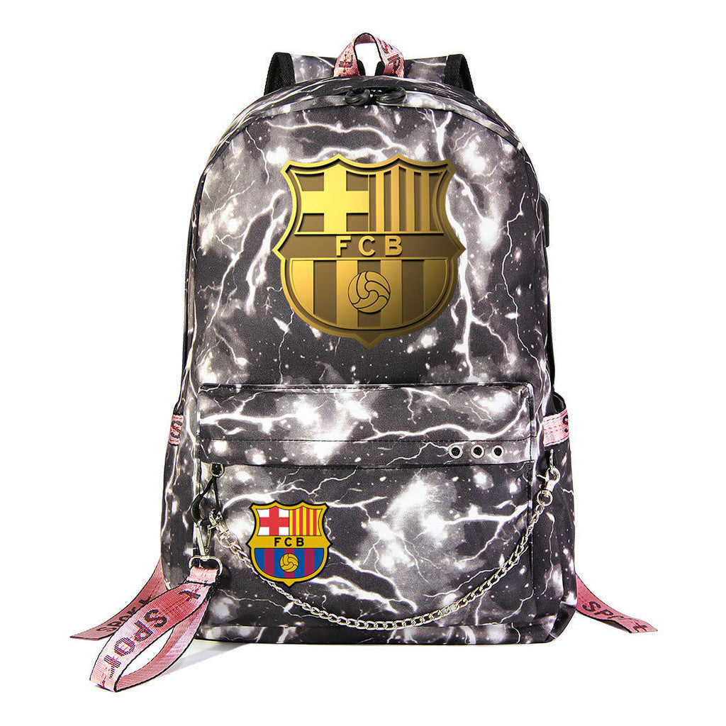 Sports Football Star Printed Usb Student Backpack For Leisure Travel Backpack