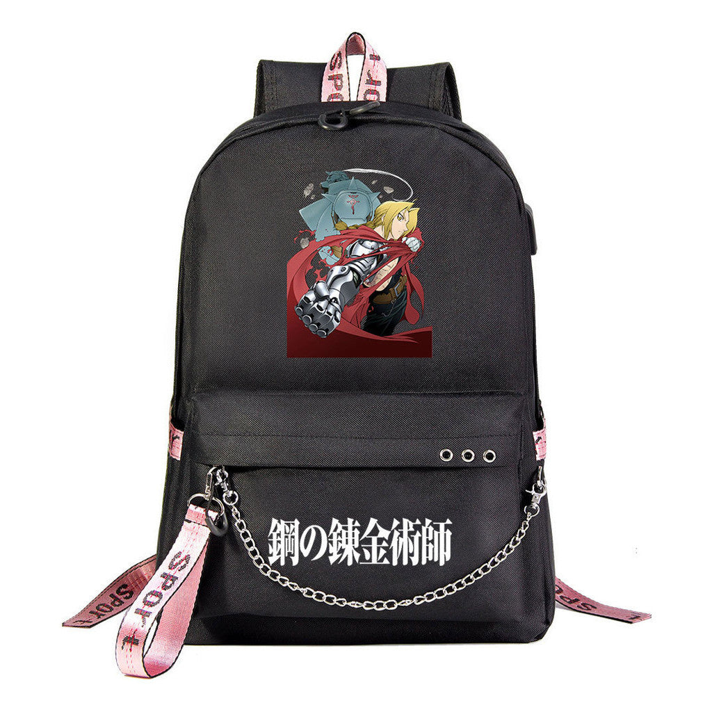 Steel Alchemist Printed Usb Youth Student Backpack For Men And Women's Leisure Travel Backpack