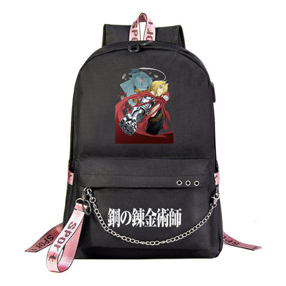 Steel Alchemist Printed Usb Youth Student Backpack For Men And Women's Leisure Travel Backpack