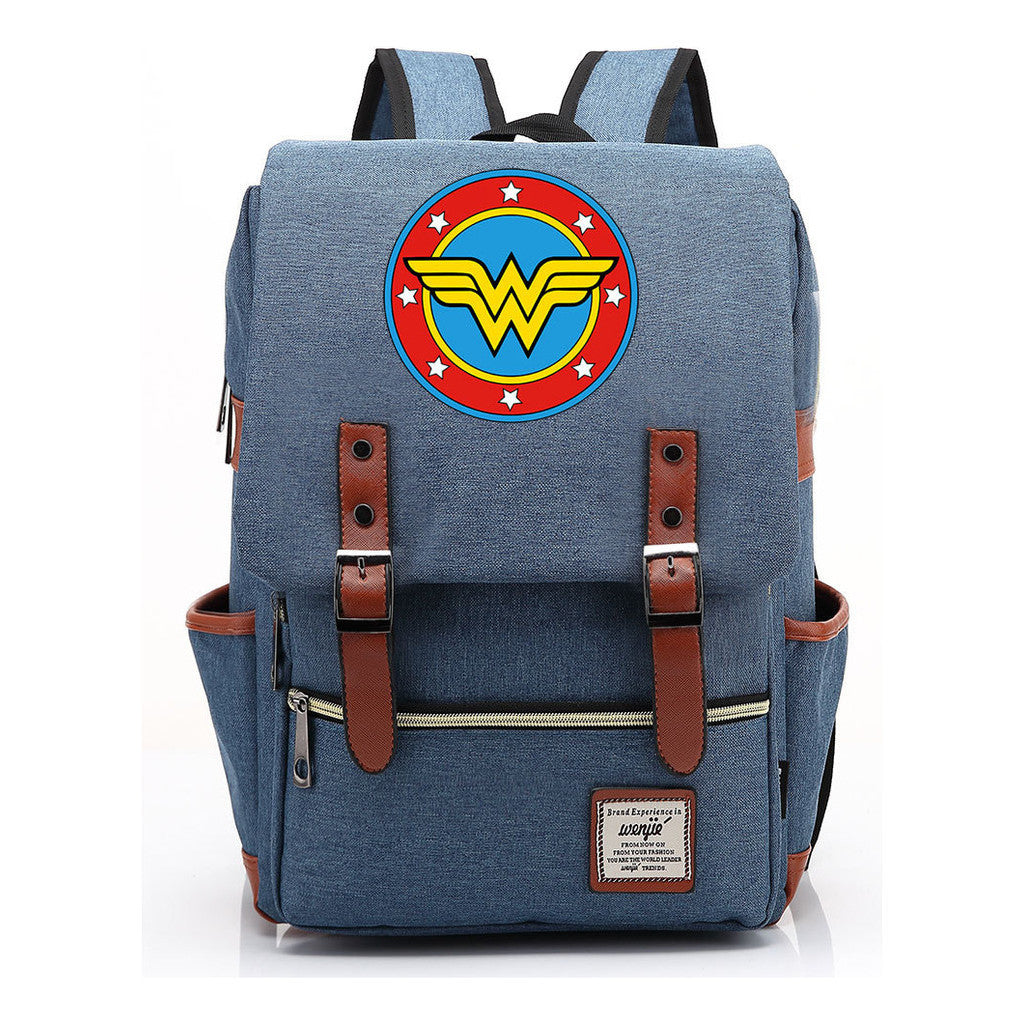 Anime Wonder Woman Printed Youth Student School Bag Men's And Women's Leisure Belt Buckle Backpack