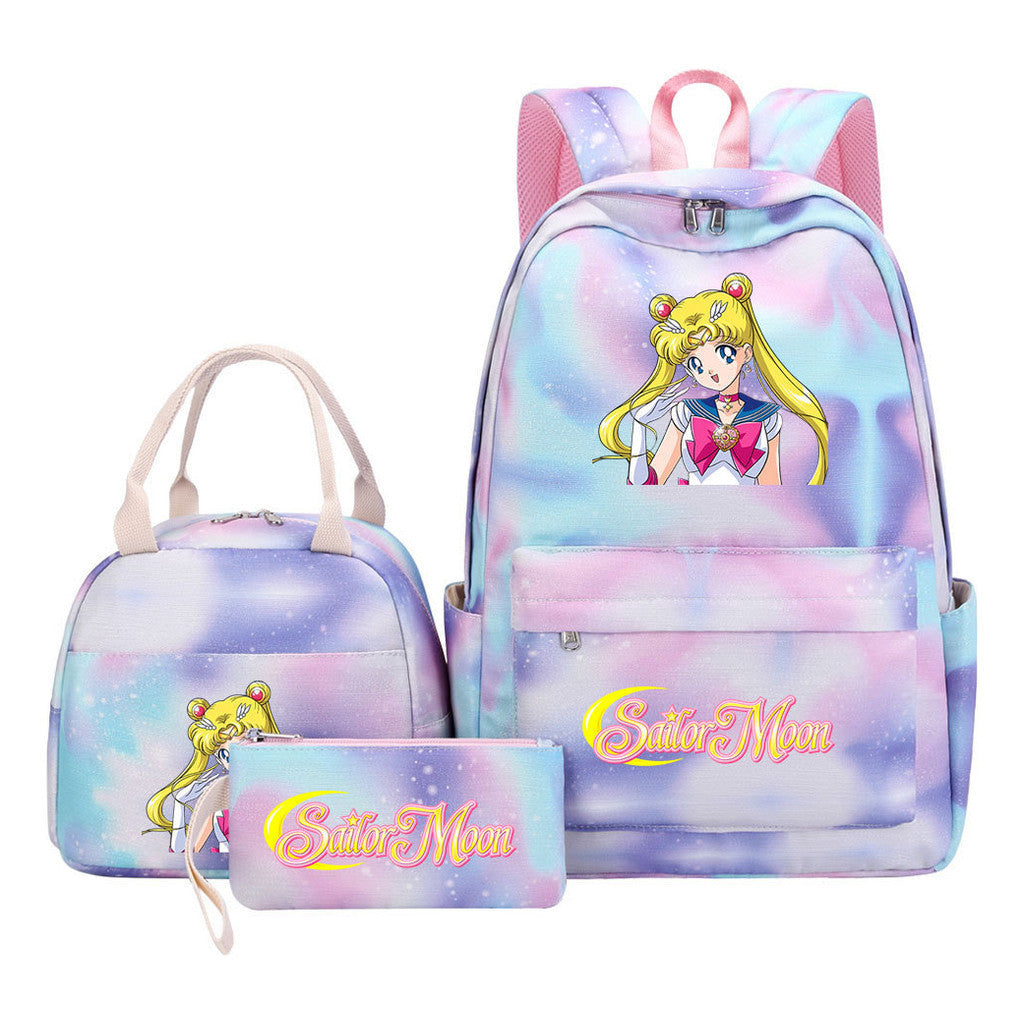 Anime Beauty Girl Warrior Youth Student Girl Schoolbag Lunch Bag Three Piece Set Backpack Set