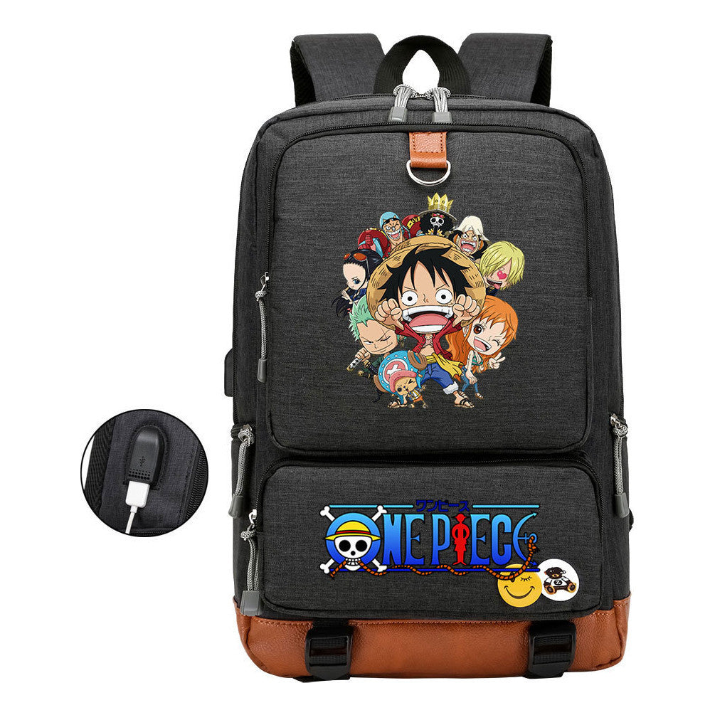 Cartoon Pirate King Printed Usb Student Backpack Leisure Travel Backpack