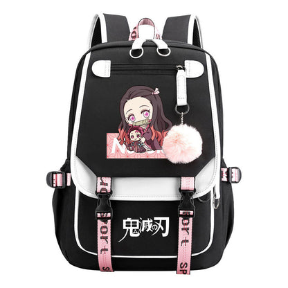 Cartoon Fashion Usb Youth School Bag For Boys And Girls Casual Ribbon Flip Backpack