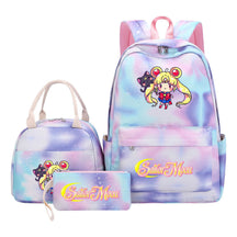 Beautiful Girl Warrior Student Schoolbag Lunch Bag Three Piece Set Backpack Cover