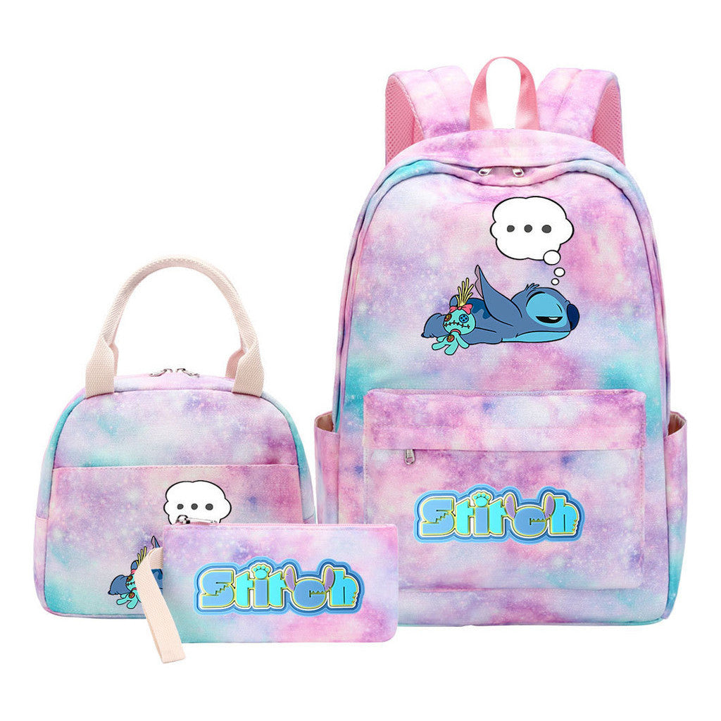 Interstellar Baby Stitch Youth Student Girls School Bag Lunch Bag Three Piece Set Backpack Set