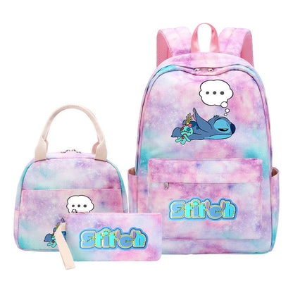 Interstellar Baby Stitch Youth Student Girls School Bag Lunch Bag Three Piece Set Backpack Set