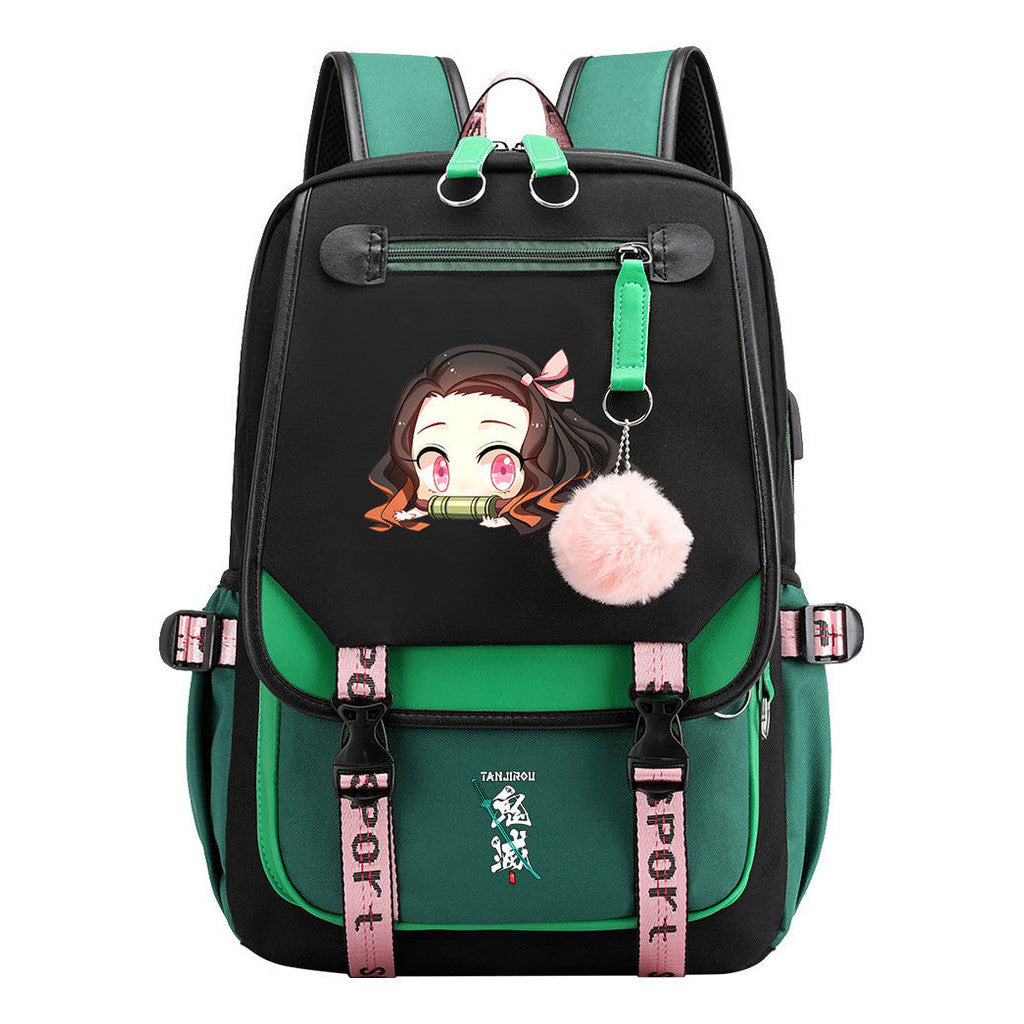 Cartoon Fashion Usb Youth Student School Bag Casual Ribbon Flip Backpack