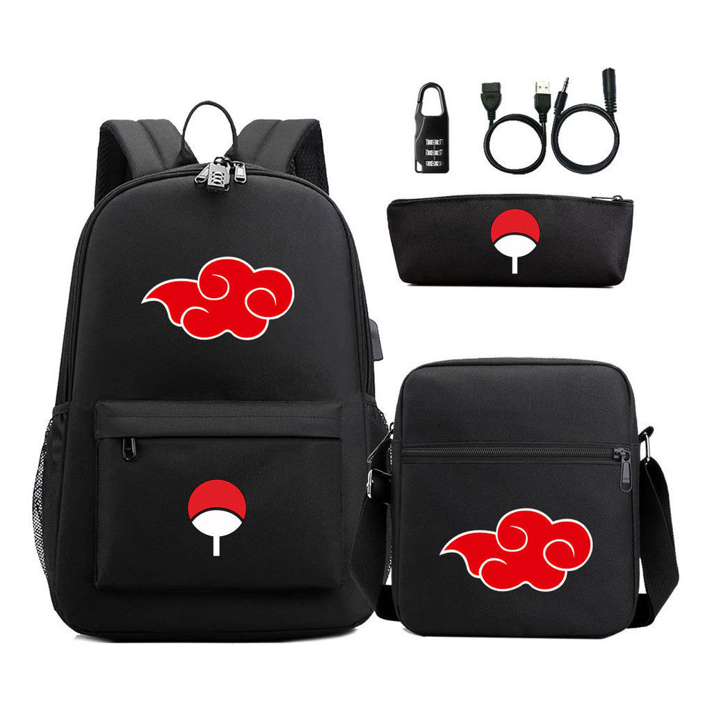 Naruto Usb Password Lock Year Student School Bag Three Piece Set Backpack Set