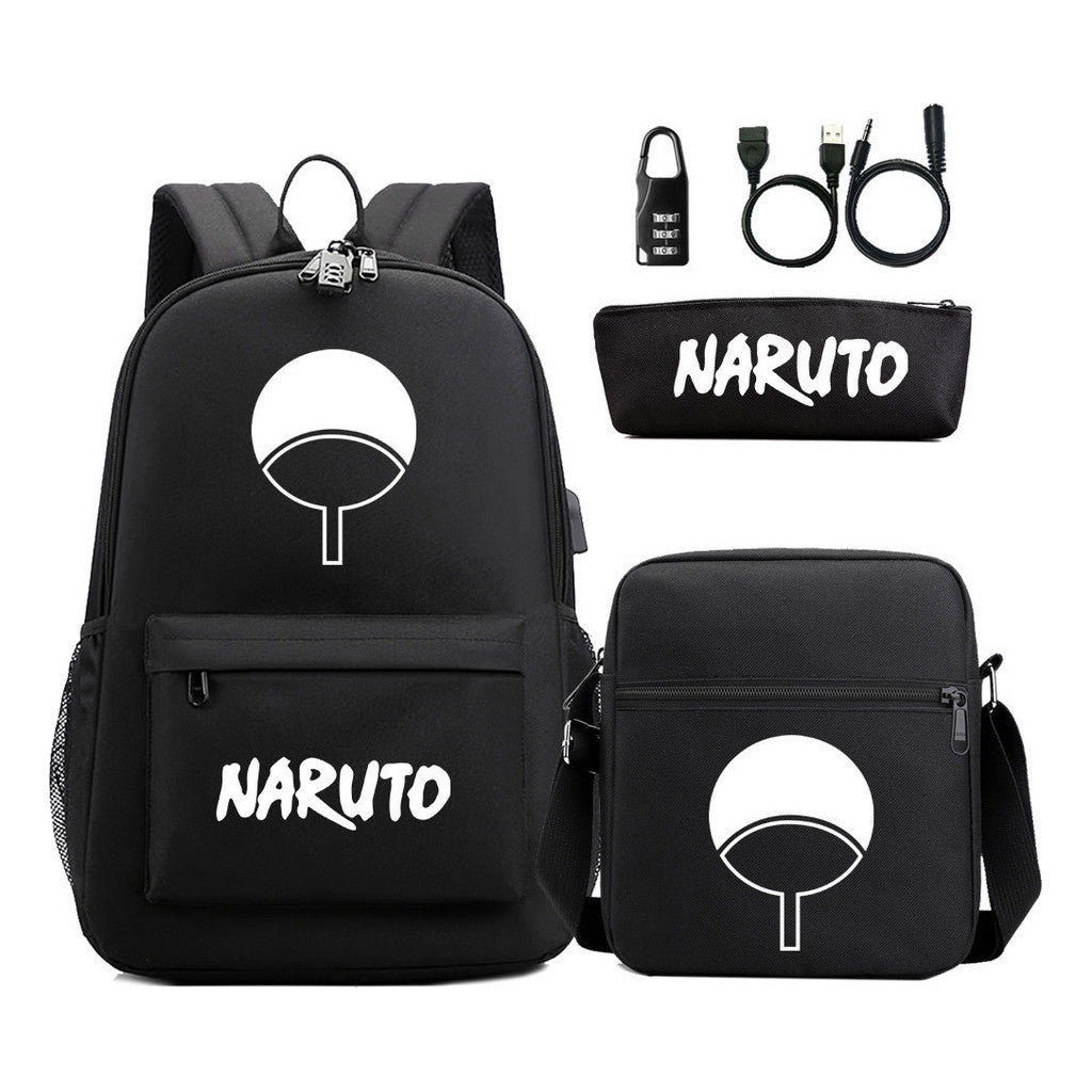 Naruto Usb Password Lock Student Backpack Three Piece Set For Boys And Girls Backpack Set