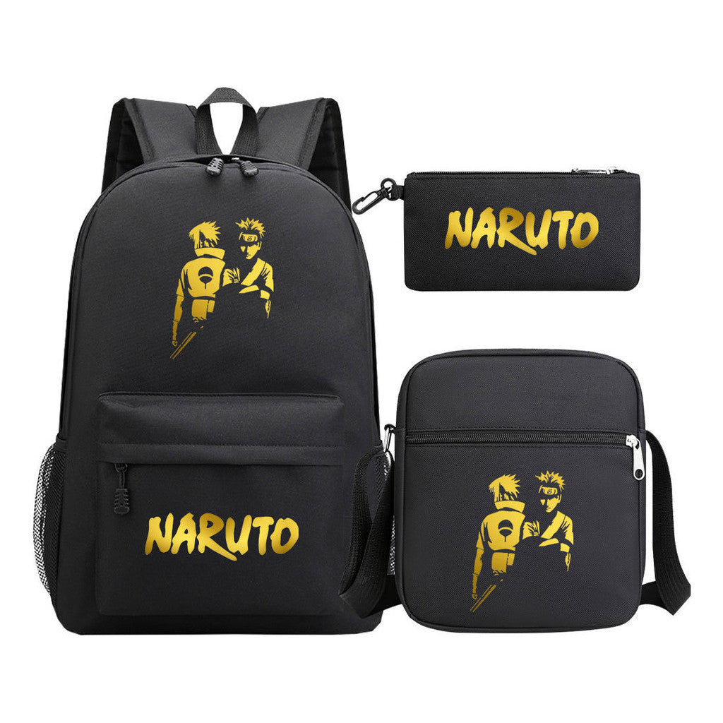 Golden Anime Naruto Starry Sky Youth Student School Bag Three Piece Set For Boys And Girls Backpack Set