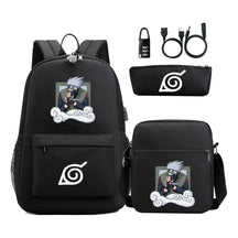 Fashionable Naruto Usb Password Lock Youth Student School Bag Three Piece Backpack Set