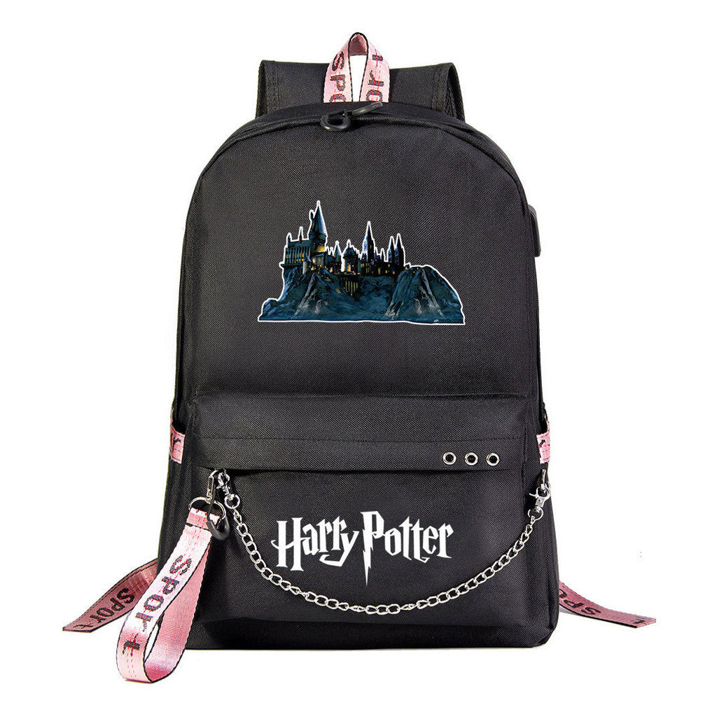 School Of Witchcraft And Wizardry Emblem Usb Student School Bag Leisure Travel Backpack