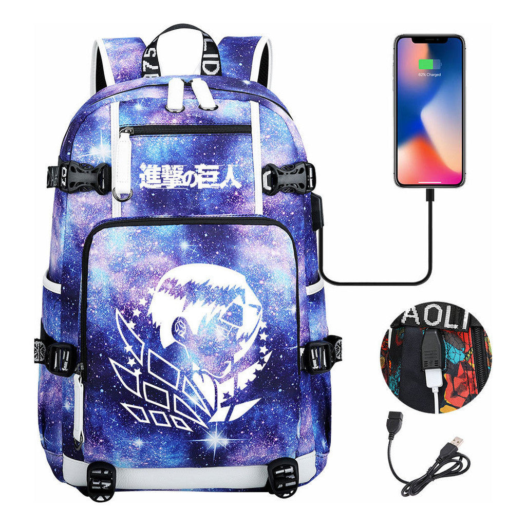 The Giant Of Manga Attack Usb Youth Student Backpack For Men And Women's Leisure Travel Backpack