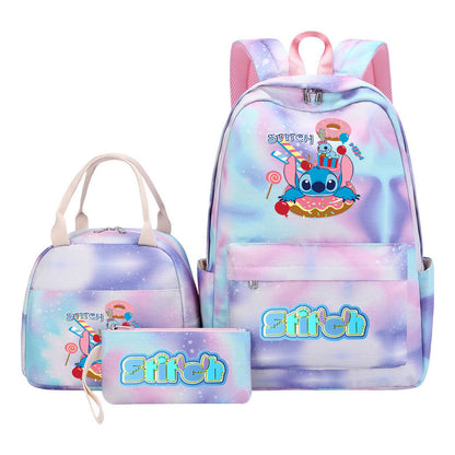 Interstellar Baby Stitch Youth Student Girls School Bag Lunch Bag Three Piece Set Backpack Set
