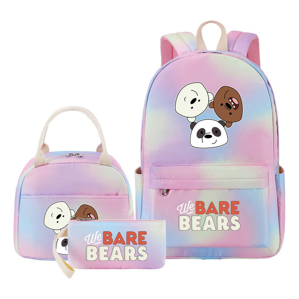 Cartoon Cute Three Bears Youth Student Girls School Bag Lunch Bag Three Piece Set Backpack Set