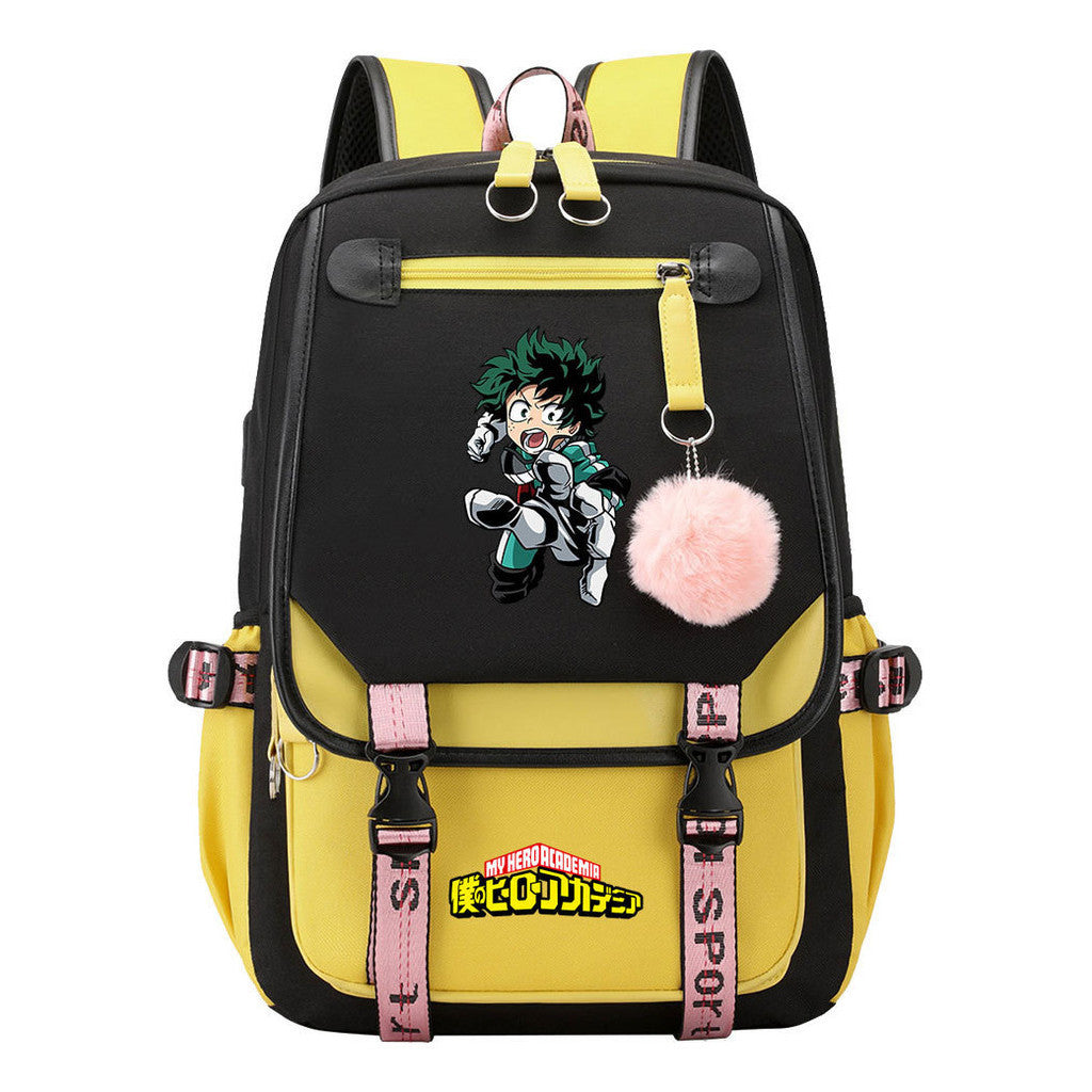 My Heroes Academy Usb Student Backpack, Casual Woven Strap Flip Back Backpack