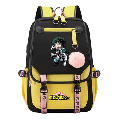 My Heroes Academy Usb Student Backpack, Casual Woven Strap Flip Back Backpack
