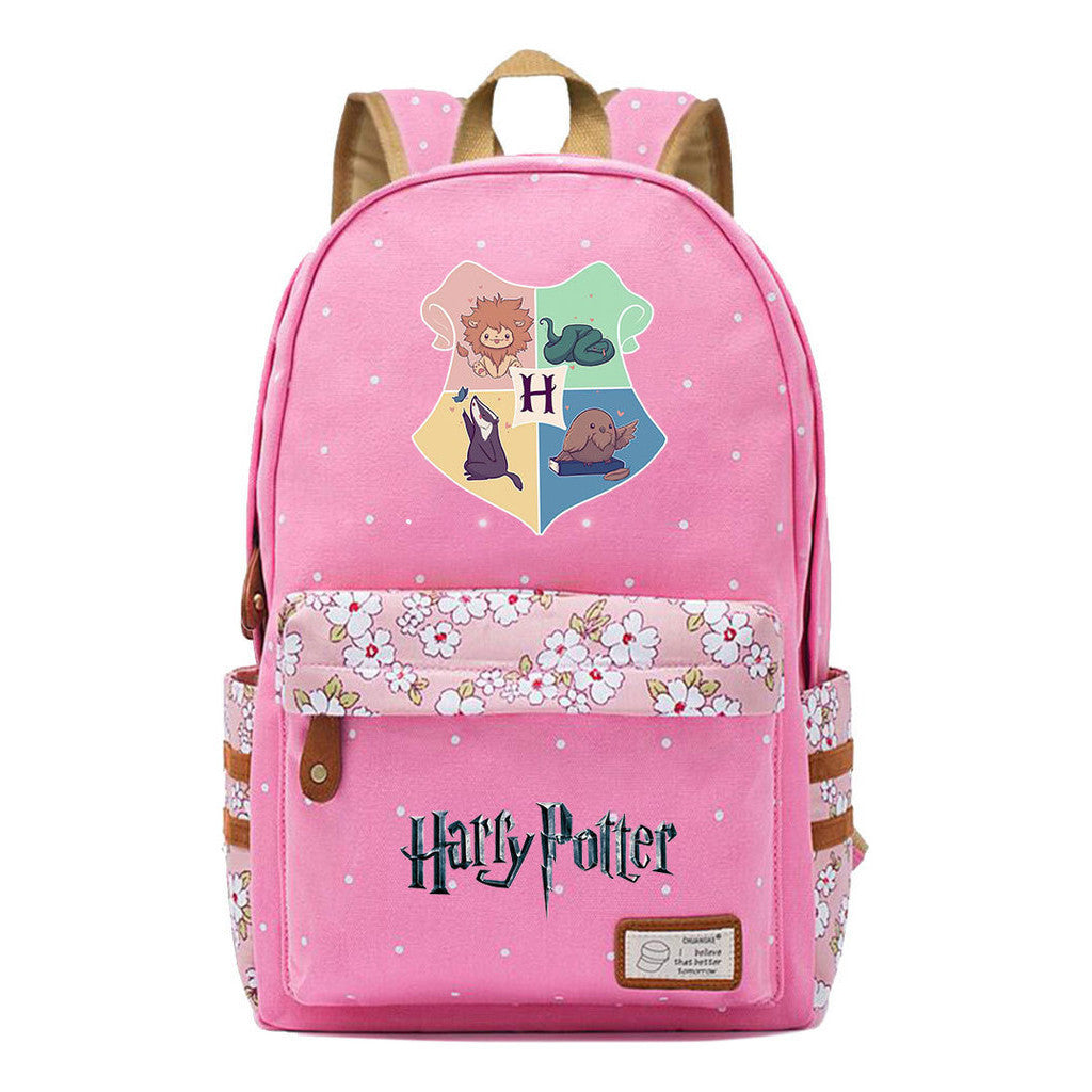 School Of Witchcraft And Wizardry Student Backpack With Floral Canvas Backpack