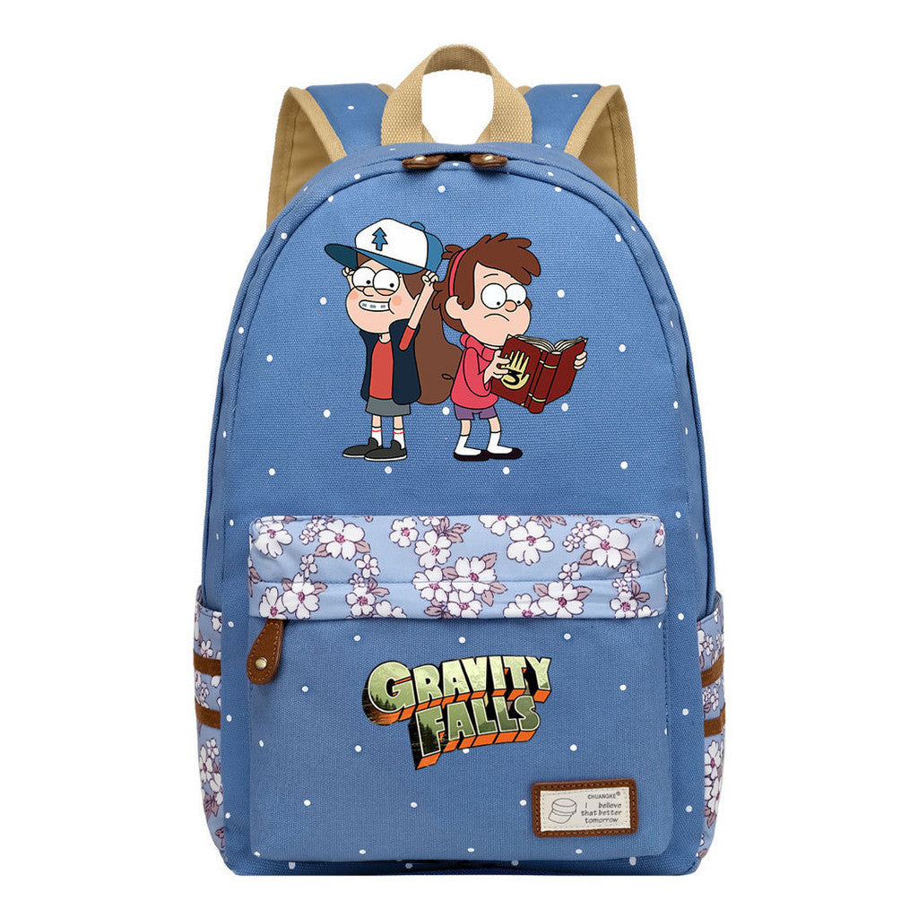 Cartoon, Anime, Bizarre Town, Teenage Student Backpacks, Floral Men's And Women's Backpacks