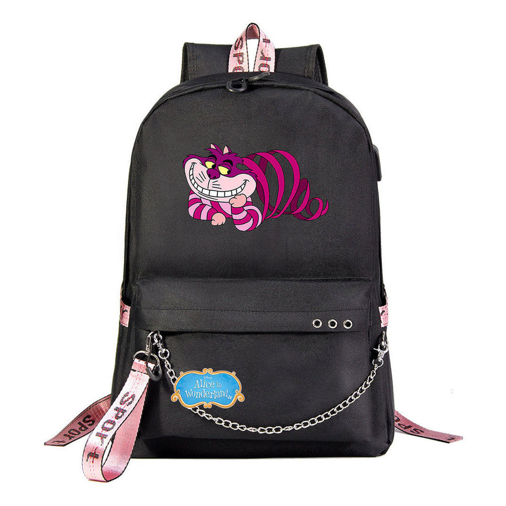 Cheshire Cat Alice's Adventure In Wonderland Youth School Bag Men's And Women's Leisure Weaving Strap Backpack