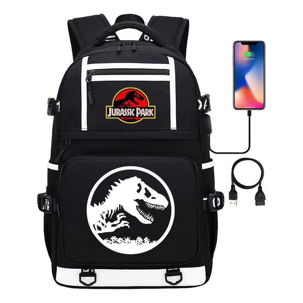Jurassic Park Dinosaur Usb Youth School Bag Men's And Women's Backpack Leisure Travel Backpack
