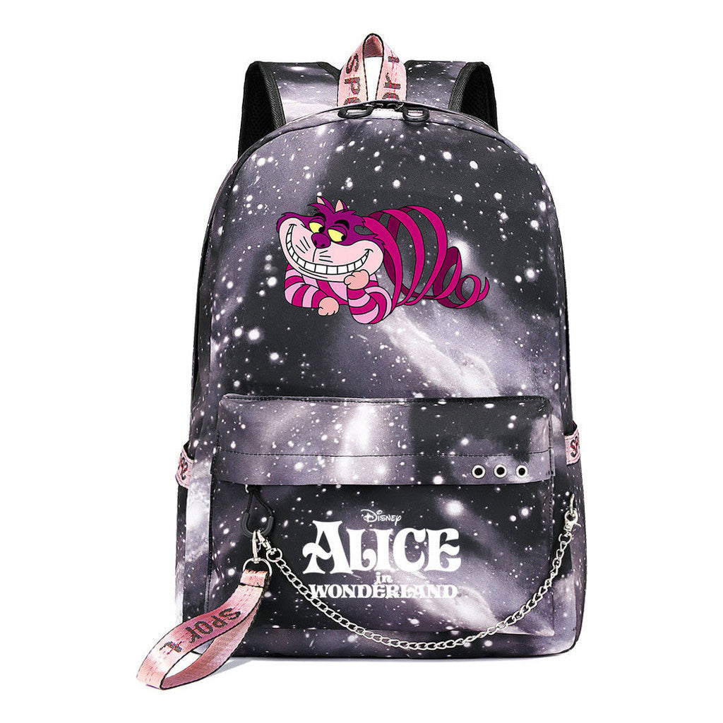 Cheshire Cat Alice's Adventure In Wonderland Youth School Bag Men's And Women's Leisure Weaving Strap Backpack