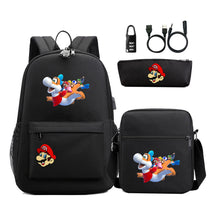 Super Mario Usb Password Lock Youth Student Backpack 3-piece Set For Men And Women Backpacks