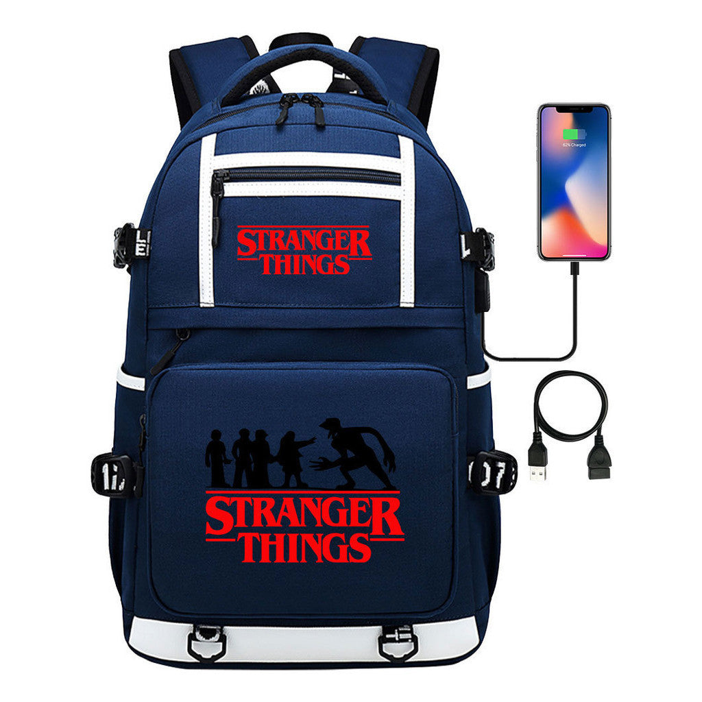 Strange Story Printed Usb Youth Student Backpack For Men And Women's Leisure Travel Backpack