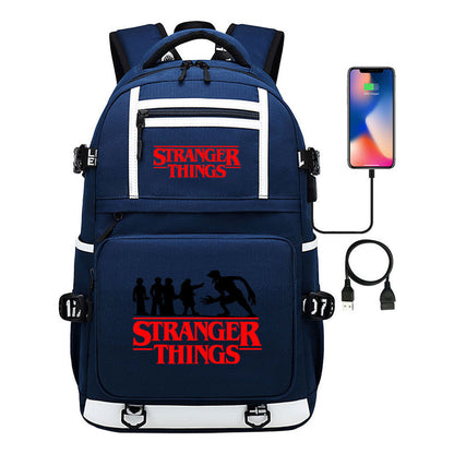 Strange Story Printed Usb Youth Student Backpack For Men And Women's Leisure Travel Backpack