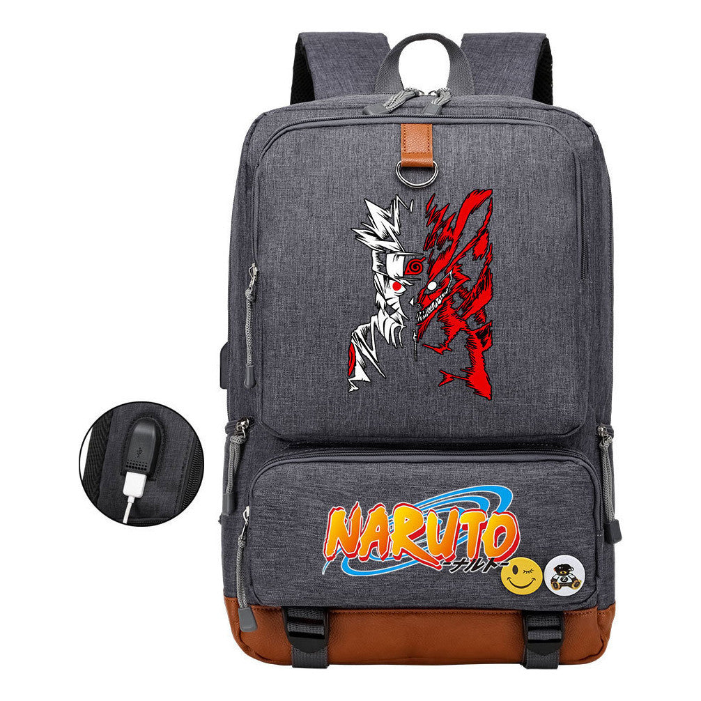Naruto Print Usb Youth Student Backpack For Men And Women Leisure Travel Backpack