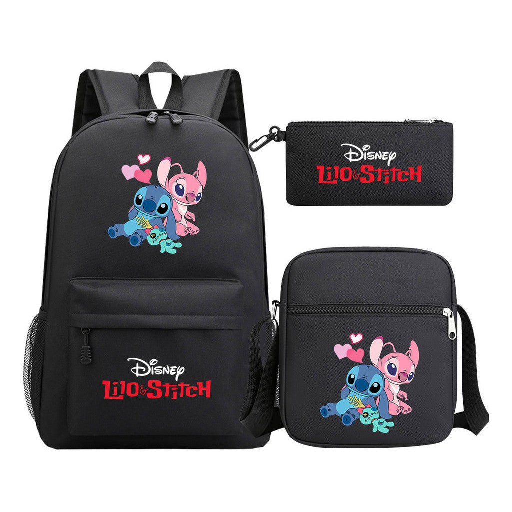Starry Baby Stitch Printed Youth School Bag Three Piece Set For Men And Women Shoulder Set Backpack