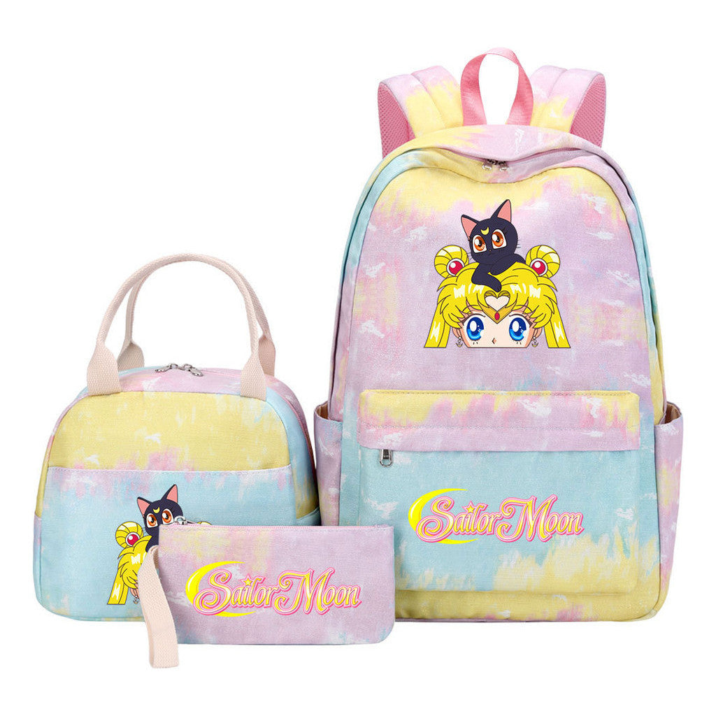 Anime Beauty Girl Warrior Youth Student Girl Schoolbag Lunch Bag Three Piece Set Backpack Set
