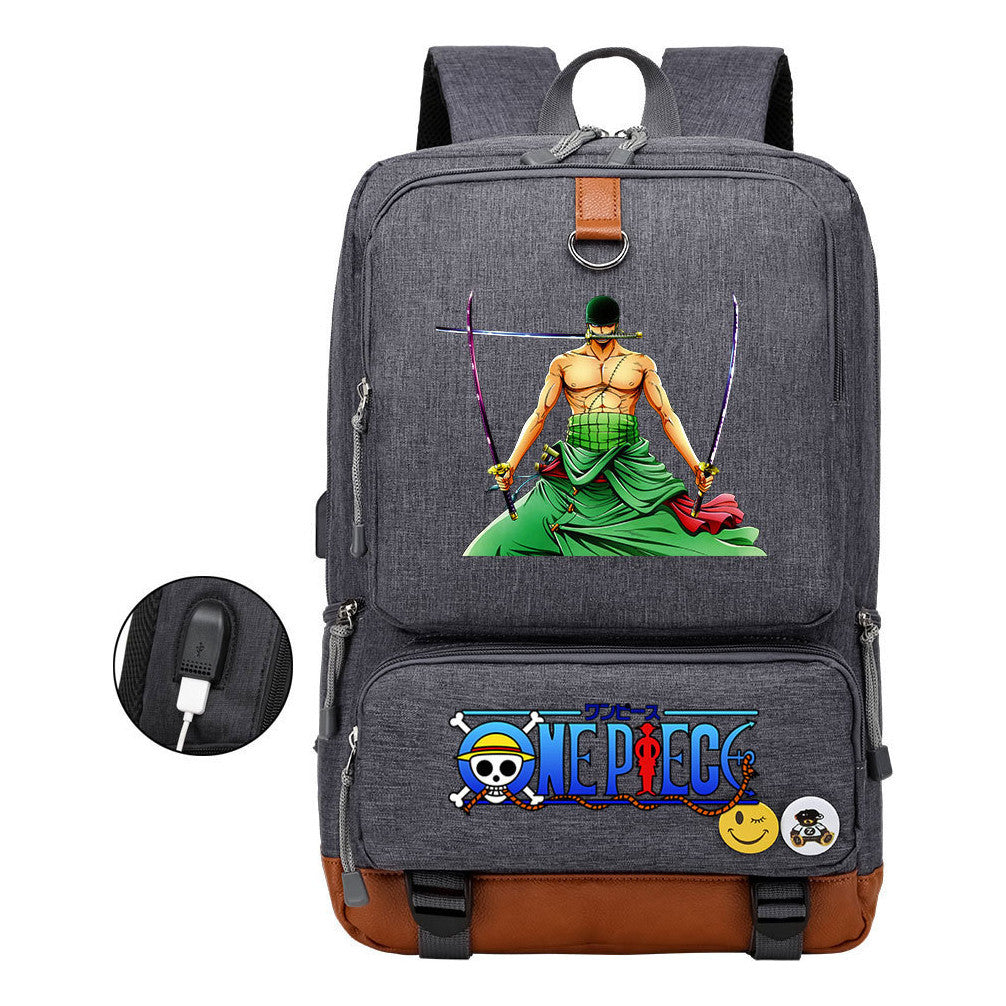 Cartoon Pirate King Print Usb Youth Backpack For Boys And Girls Leisure Travel Backpack