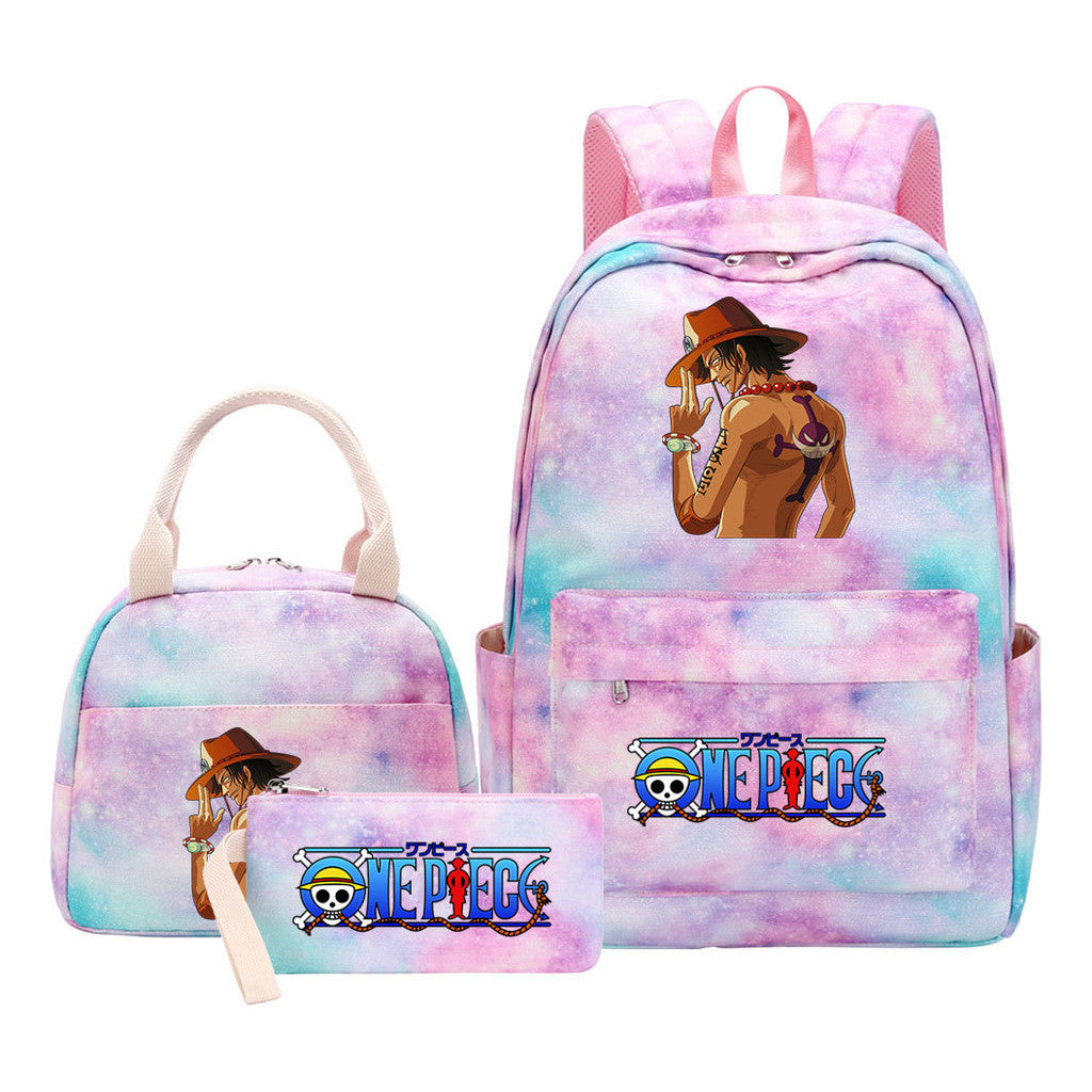 Cartoon Manga Pirate Wang Qing Student Girls School Bag Lunch Bag Three Piece Set Backpack Set