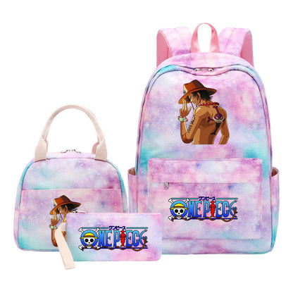 Cartoon Manga Pirate Wang Qing Student Girls School Bag Lunch Bag Three Piece Set Backpack Set