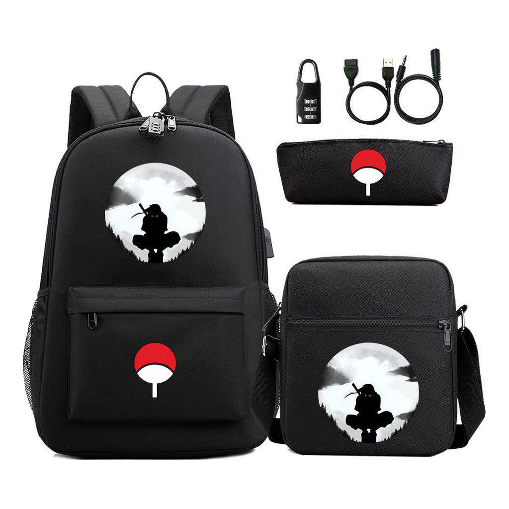 Naruto Usb Password Lock Year Student School Bag Three Piece Set Backpack Set