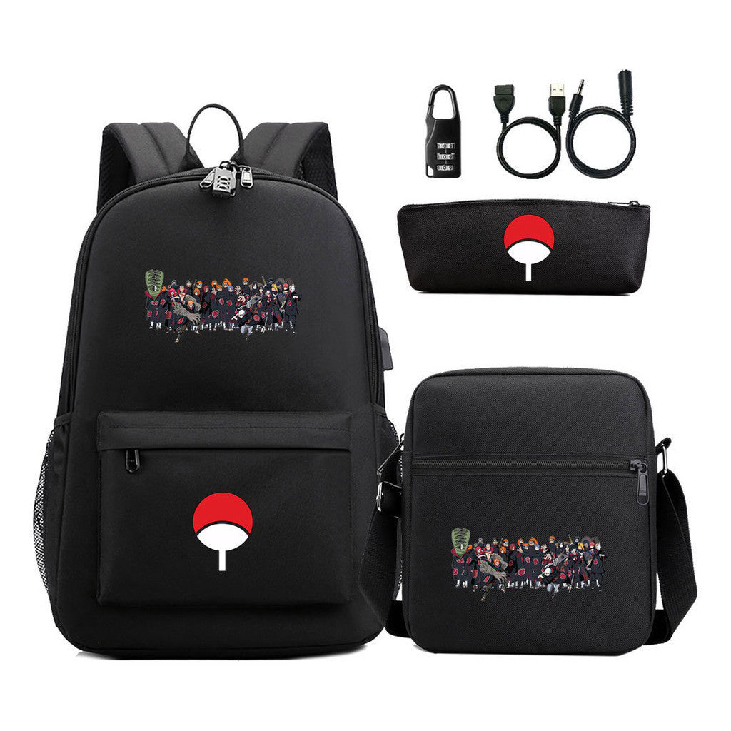 Naruto Usb Password Lock Year Student School Bag Three Piece Set Backpack Set