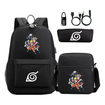 Naruto Usb Password Lock Youth Student Backpack Three Piece Set For Men And Women Backpack Set