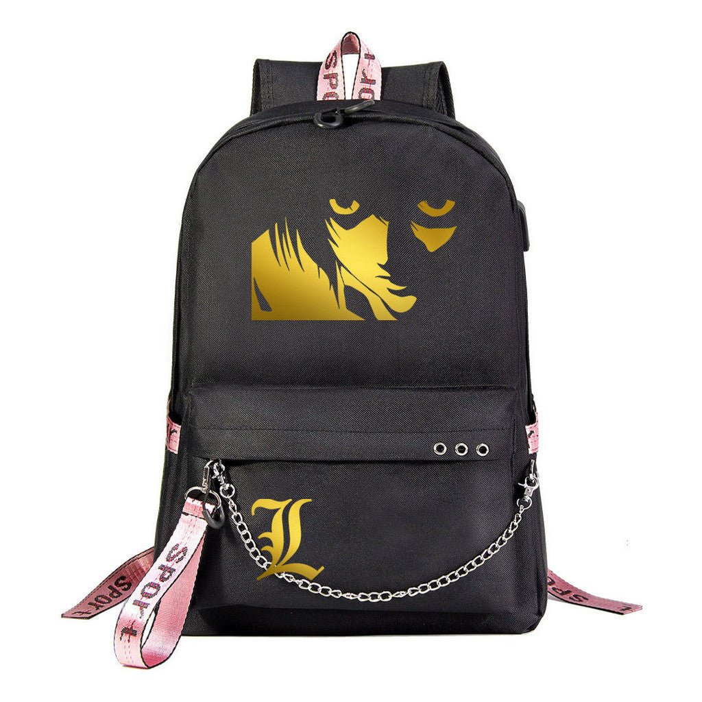 Golden Death Note Usb Youth Student Backpack For Boys And Girls Leisure Travel Backpack