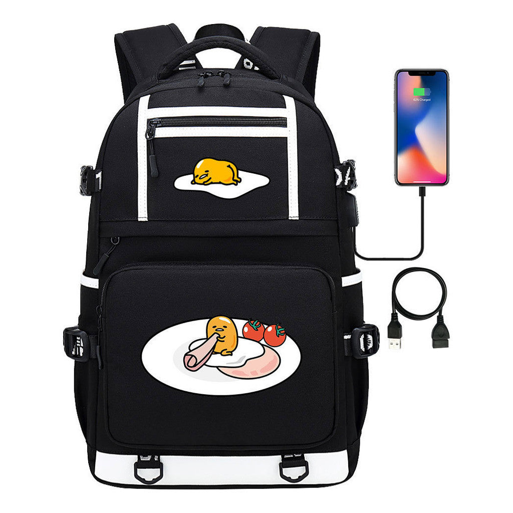 Cartoon Comics Lazy Egg Usb Youth Student Backpack Boys And Girls Backpack Leisure Travel Bag