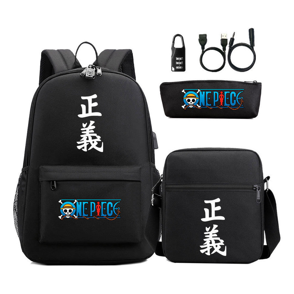 Cartoon Pirate King Usb Password Lock Youth Student School Bag Three Piece Set For Boys And Girls Backpack Set