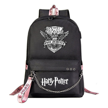Fashion School Of Witchcraft And Wizardry Badge Usb Youth Student Backpack For Men And Women's Leisure Travel Backpack