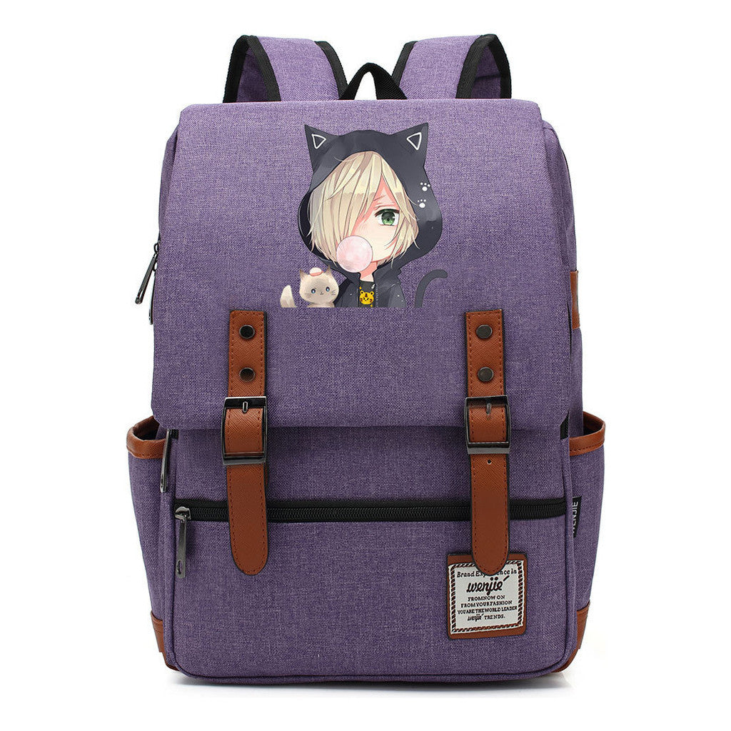 Yuri On The Ice Student Backpack, Men's And Women's Leisure Belt Buckle Backpack