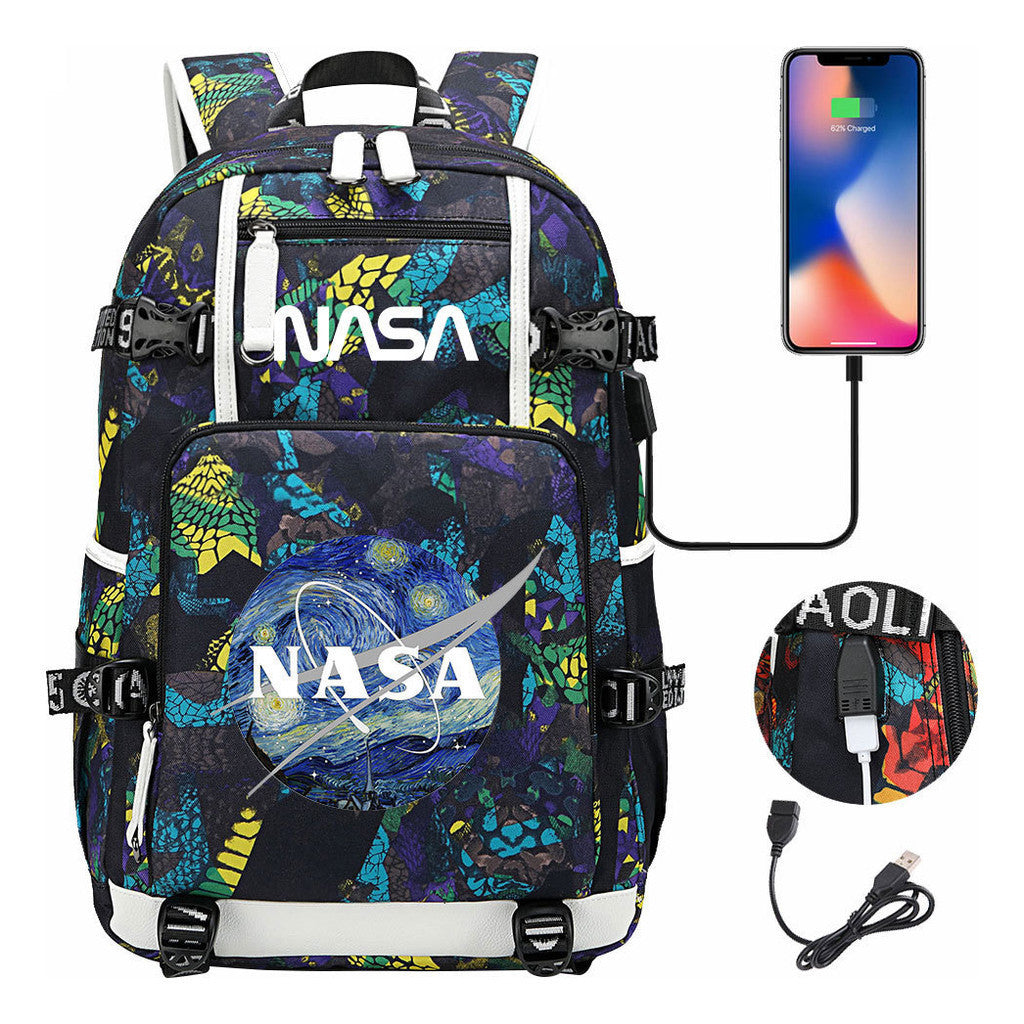 Nasa Fashion Printed Usb Student Backpack For Leisure Travel Backpack