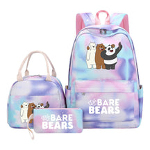 Cartoon Cute Three Bears Youth Student Girls School Bag Lunch Bag Three Piece Set Backpack Set