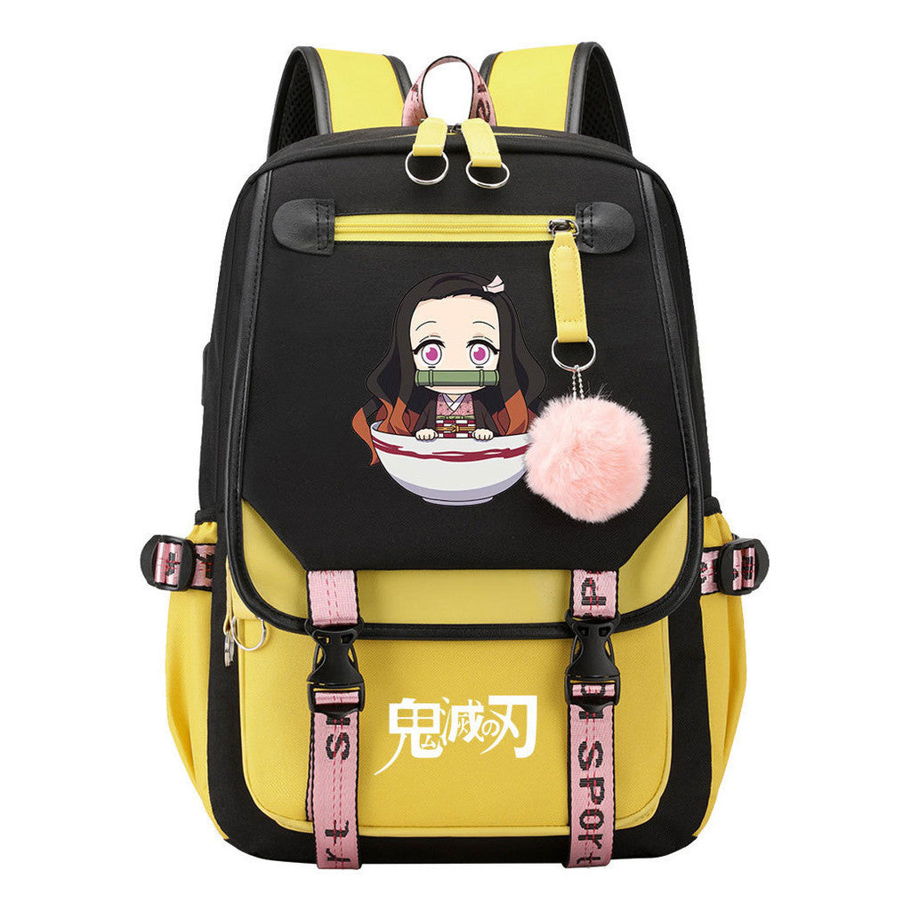 Cartoon Fashion Usb Youth Student Backpack Boy's And Girl's Leisure Ribbon Flip Backpack