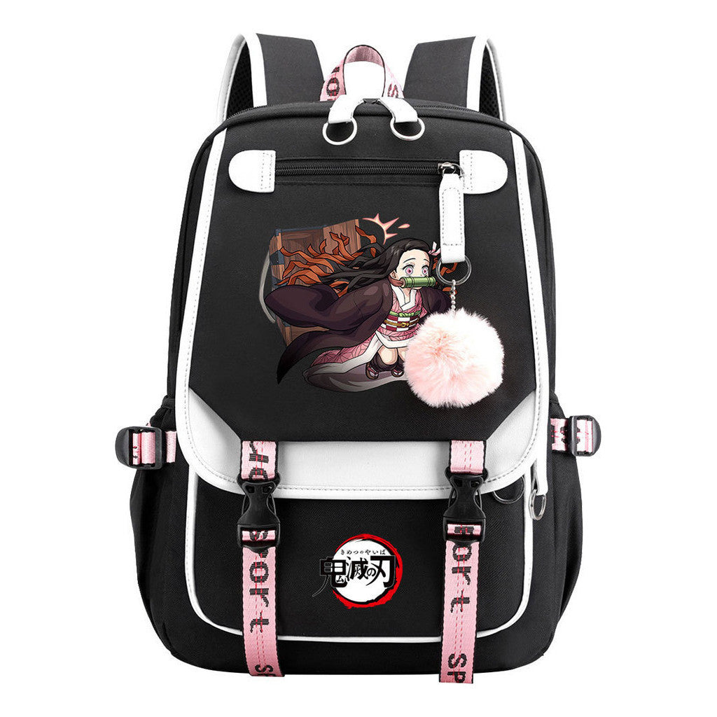 Comic Cartoon Fashion Usb Student Backpack Casual Woven Flap Backpack