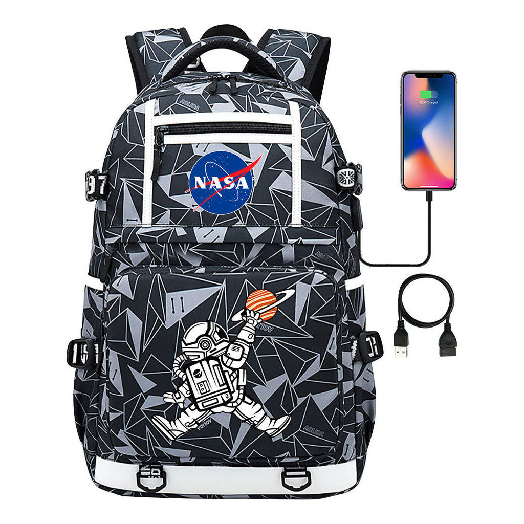 Fashionable Space Printed Usb Student Backpack Backpack Leisure Travel Backpack