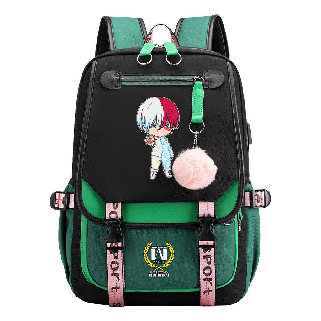 My Heroes Academy Usb Student Backpack, Casual Woven Strap Flip Back Backpack